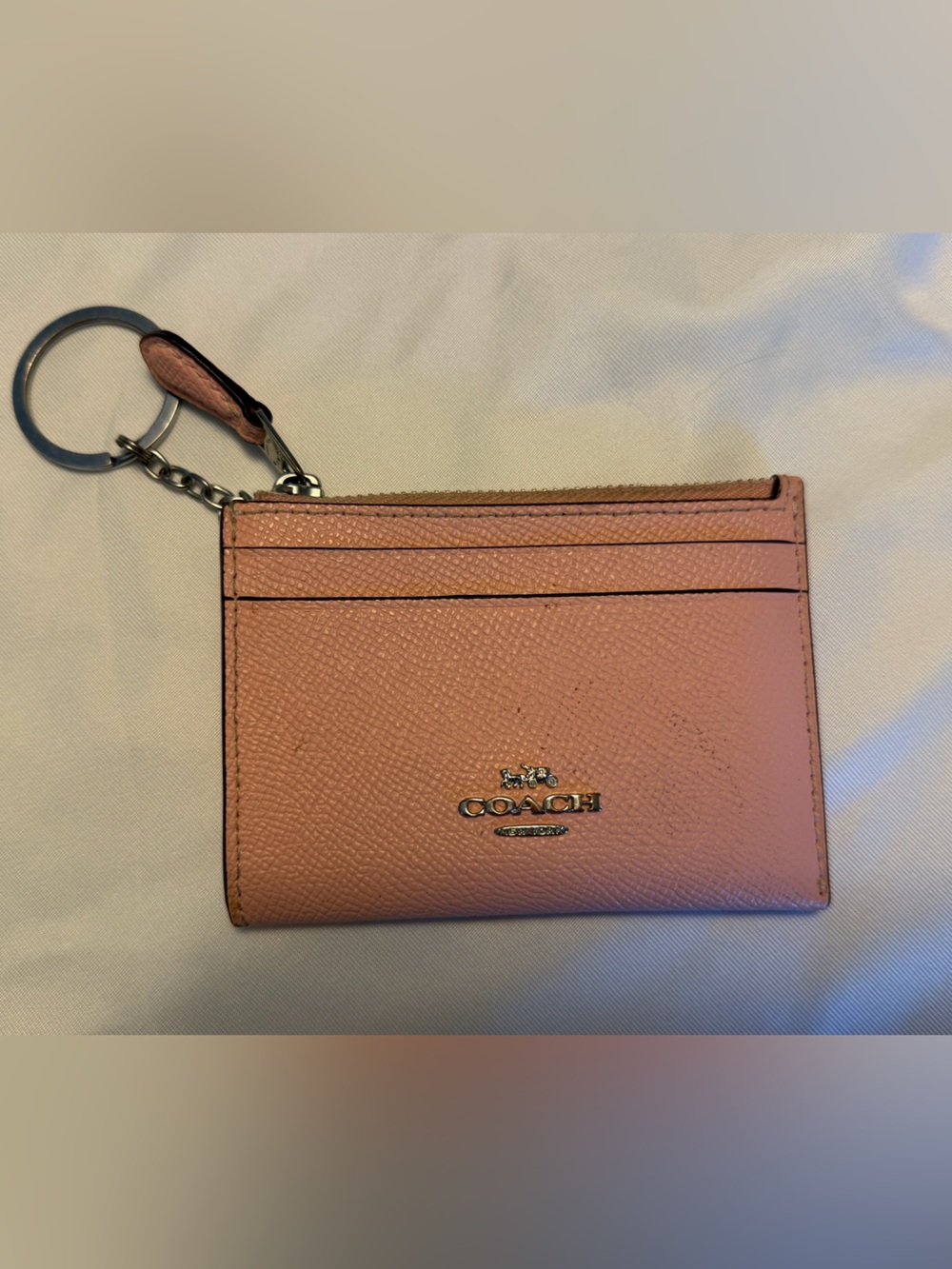 Coach Blush Pink Leather Card Holder with Key Ring